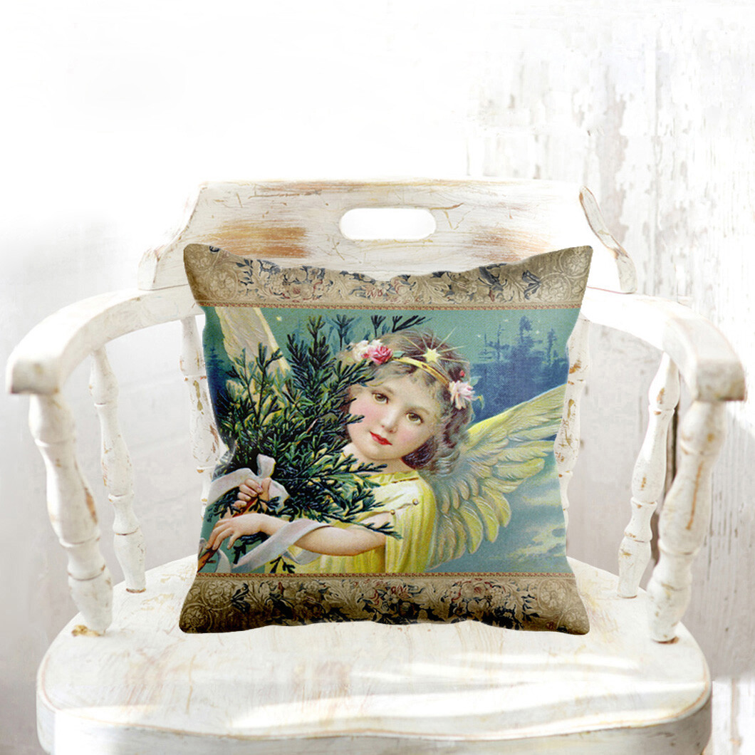 Victorian Christmas Angel With A Tree Double Sided Square Pillow