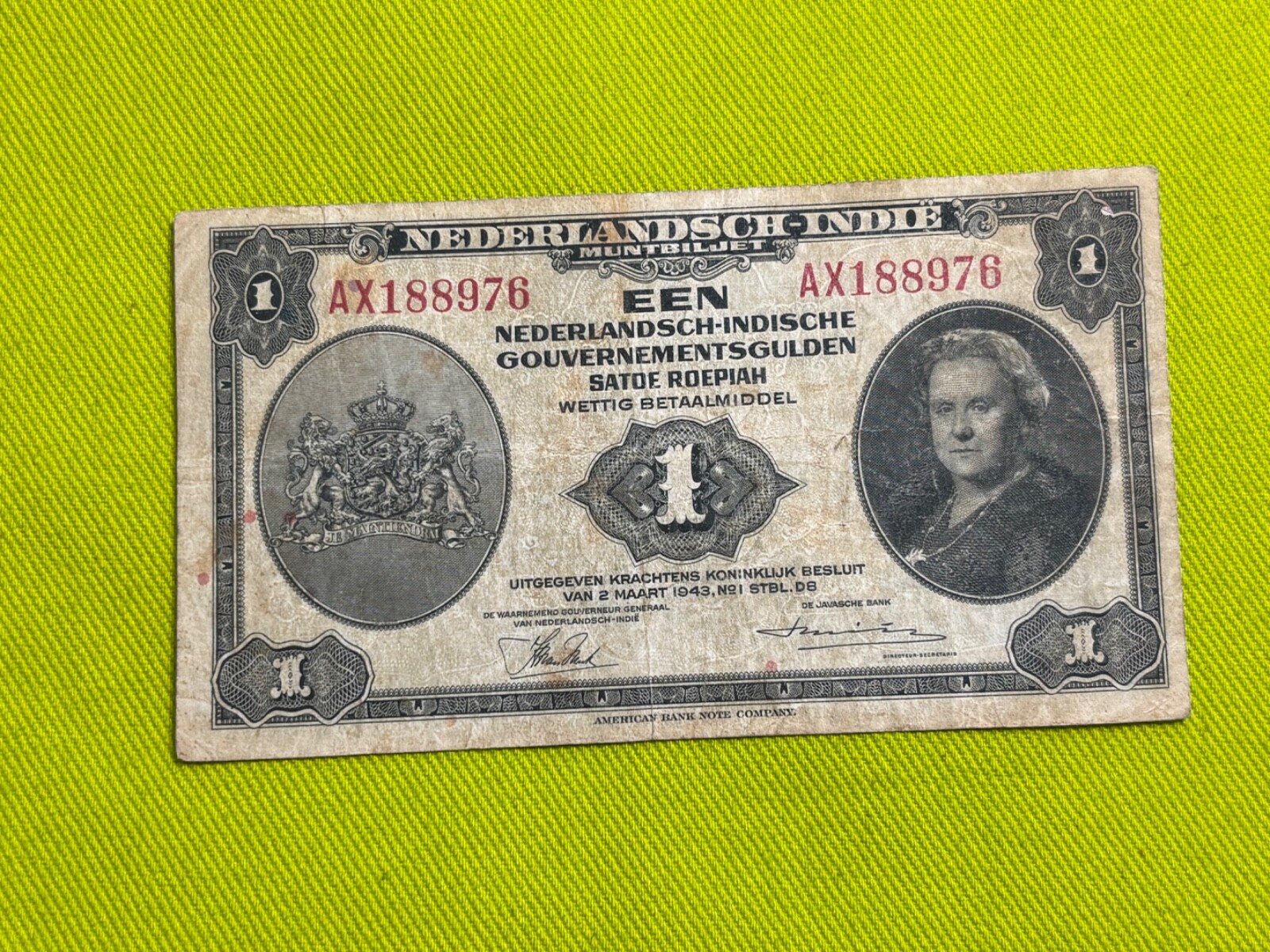 Netherlands Indie 1 Gulden 1943 Banknote