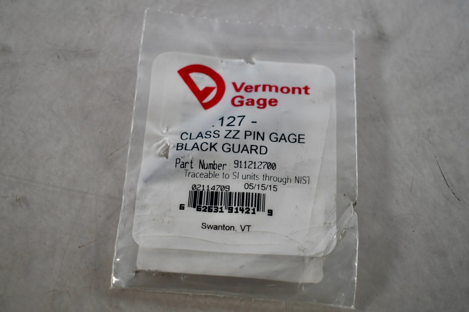 NEW Vermont Gage 911212700 Class ZZ Black Guard 0.127 Inch Minus Pin Gage