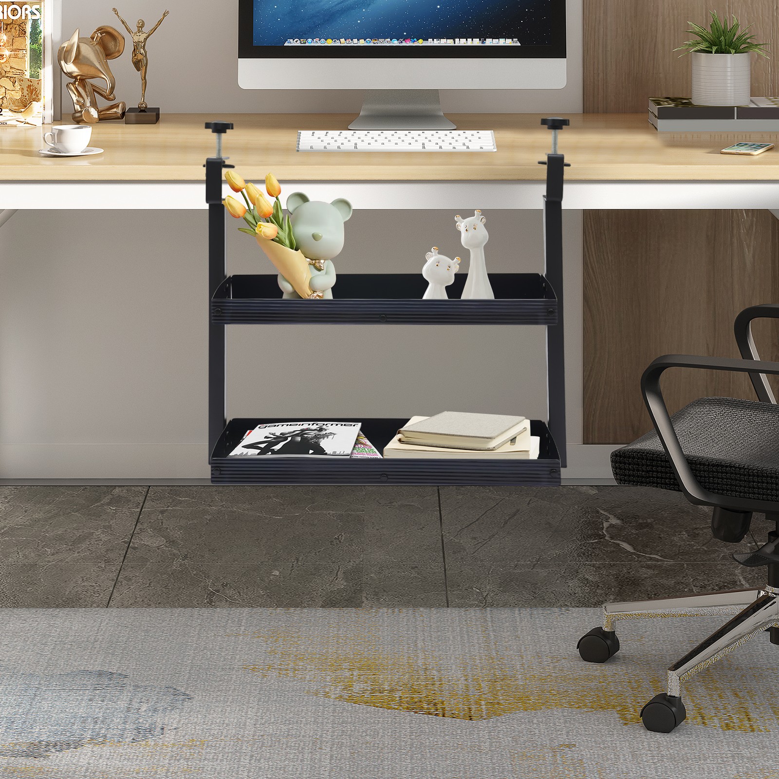 Modern Countertop Desk Shelf, 2-tier Shelving With Adjustable Storage Tray