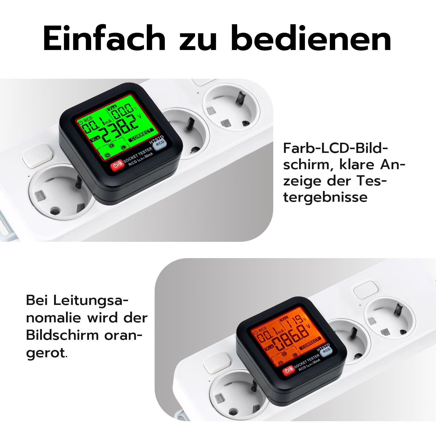 Socket Tester, Socket Tester with RCD Test and LCD Voltage Display, 6 Ar...