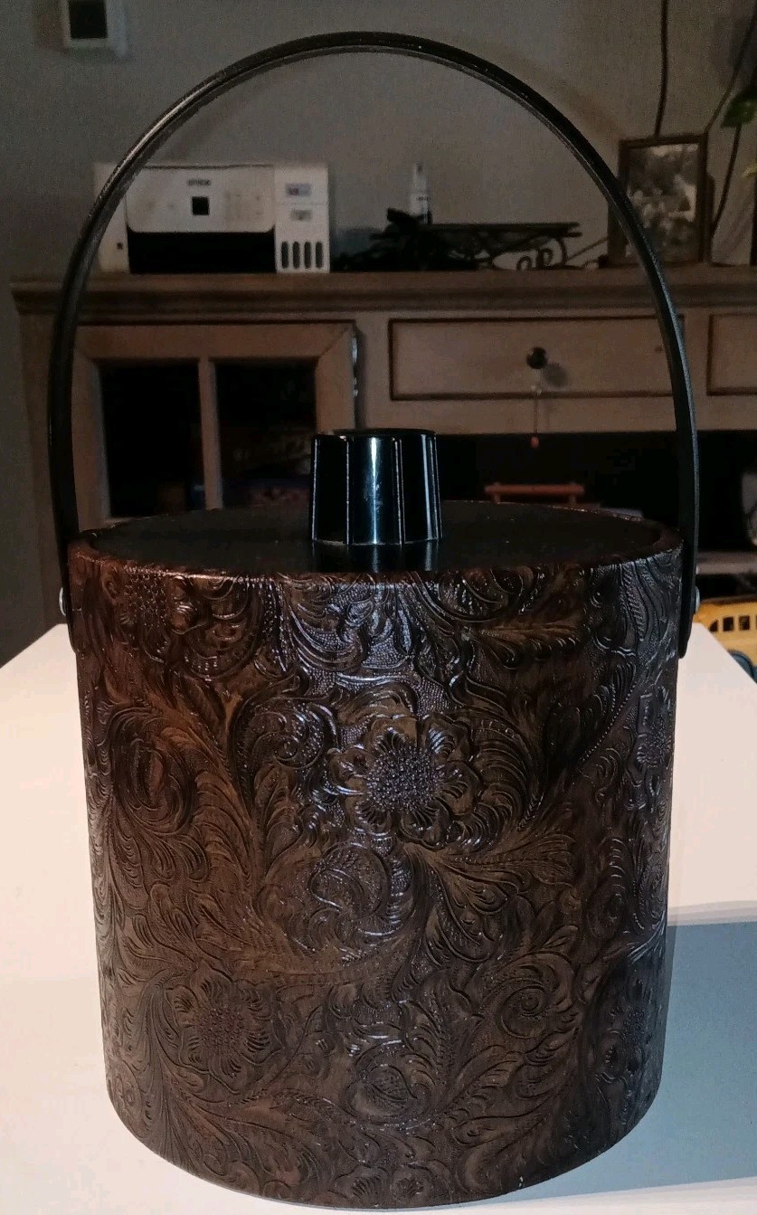 Vintage Irvinware Embossed Tooled 3 Quart Barware Ice Bucket Drinks Wine