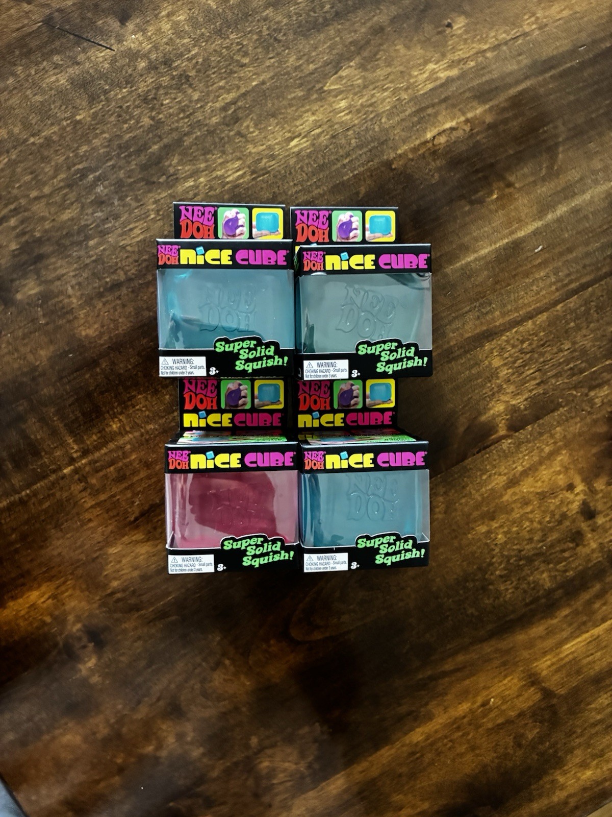 Nee Doh Nice Cube Lot of 4 - Super Solid Squish! (Blue & pink) - Brand New
