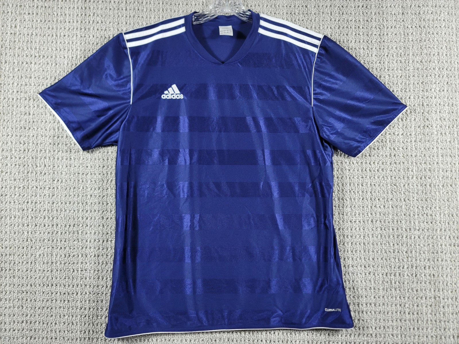 Adidas Climalite Adult Soccer Jersey Royal Blue Shortsleeve Athletic 3 Stripe