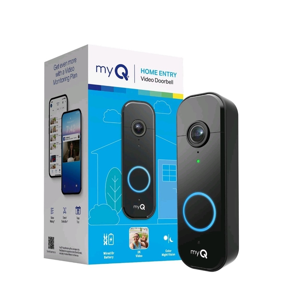 Chamberlain myQ Video Doorbell | 2K Camera, Battery/Wired, Color Night Black