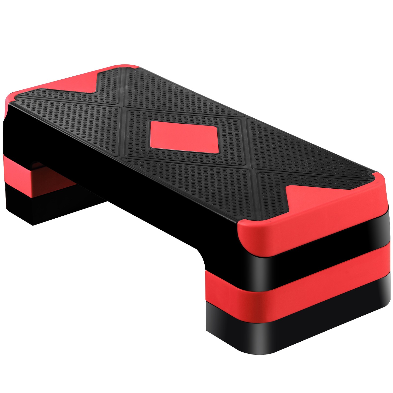 Aerobic Step Platform w/Adjustable 3-Level Risers Non-Slip Exercise Stepper Red