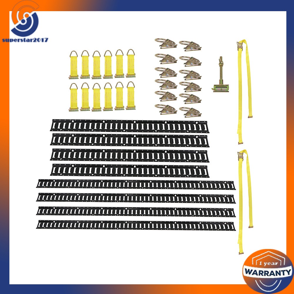 35 Piece E Track Set 5' and 8' Black Powder Coated With D-Rings Ratchet Straps