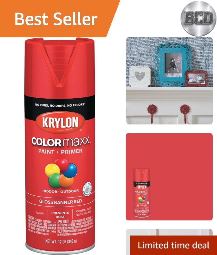 K0007 COLORmaxx Spray Paint and Primer for Indoor/Outdoor Use, Gloss Banner R...