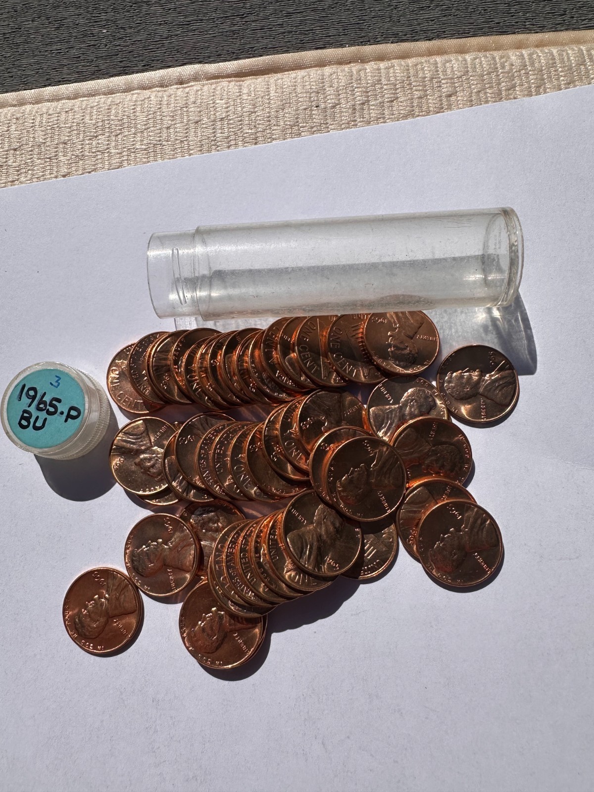 1965 Lincoln Cent Penny Roll 50 Coins BU Brilliant Uncirculated