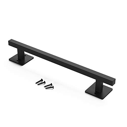 12" Sliding Barn Door Handle, Black Flush Square Base | Solid Steel Frosted