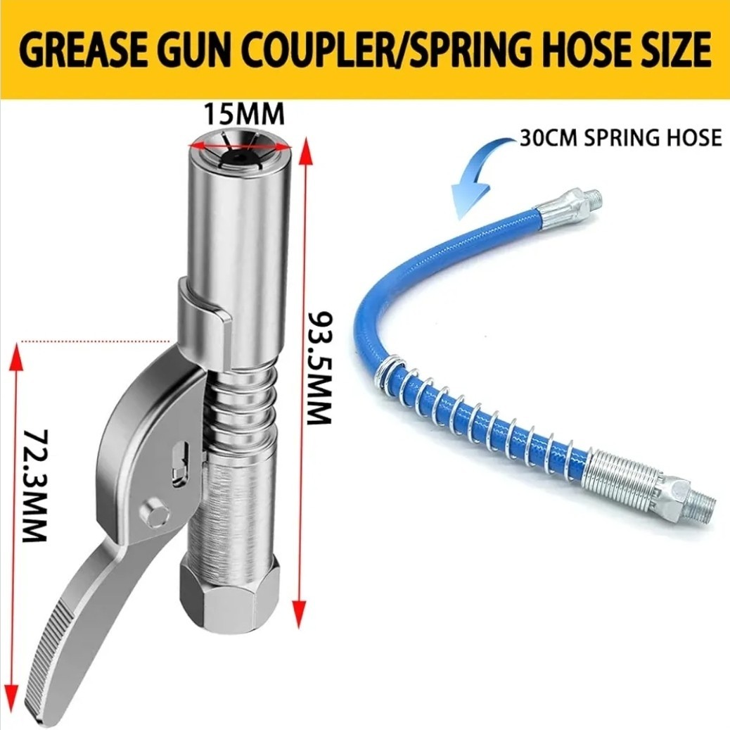 Lock-on Grease Gun Coupler, 12000 PSI Quick Release Compatible w/ 1/8" NPT Gre