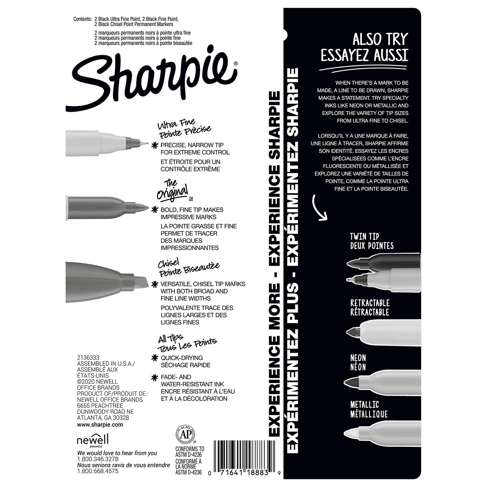6 Pack Black Permanent Markers Assorted Tip Set