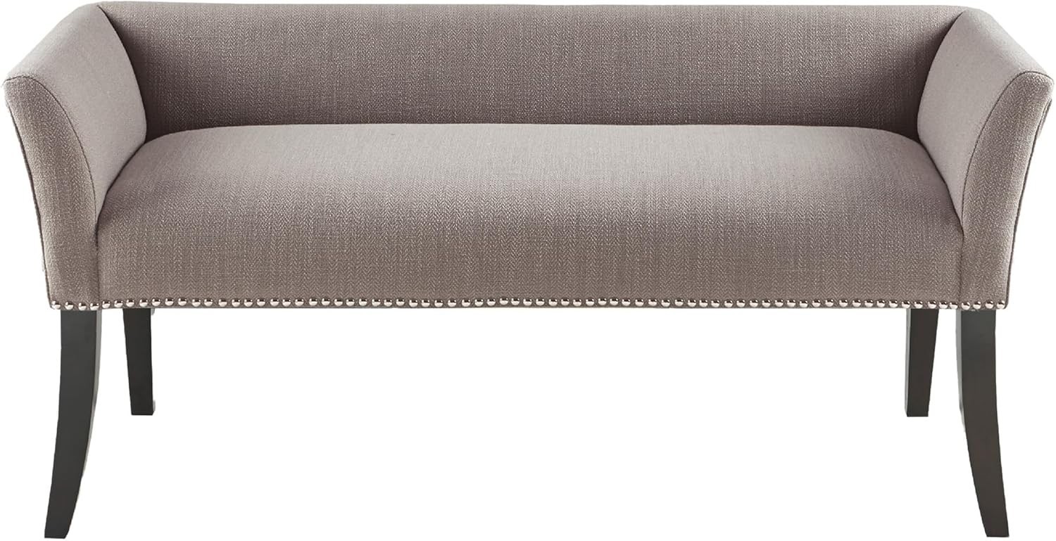 Upholstered Entryway Bench Gray Entrance End of Bed Accent Low Back Flared Arms