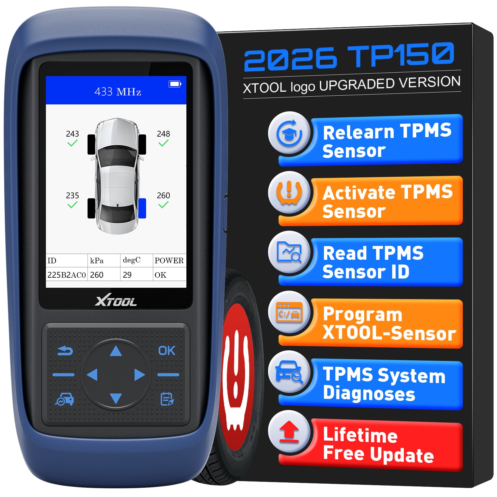 XTOOL TP150 TPMS Programmer Sensor Relearn Activate Tire Pressure Light Reset