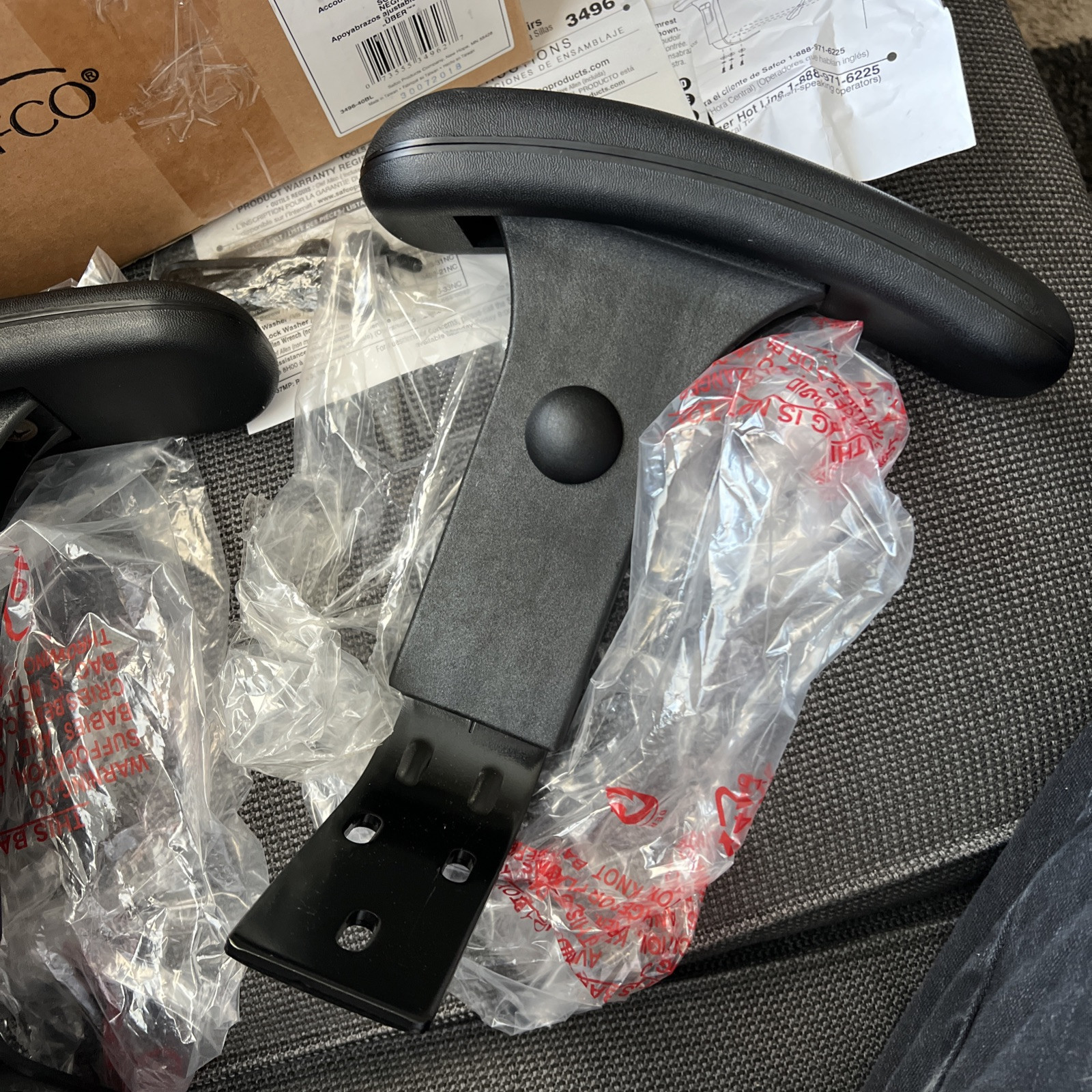 NEW! Safco 3496BL Adjustable Padded Arms For Safco Uber Big & Tall Desk Chair