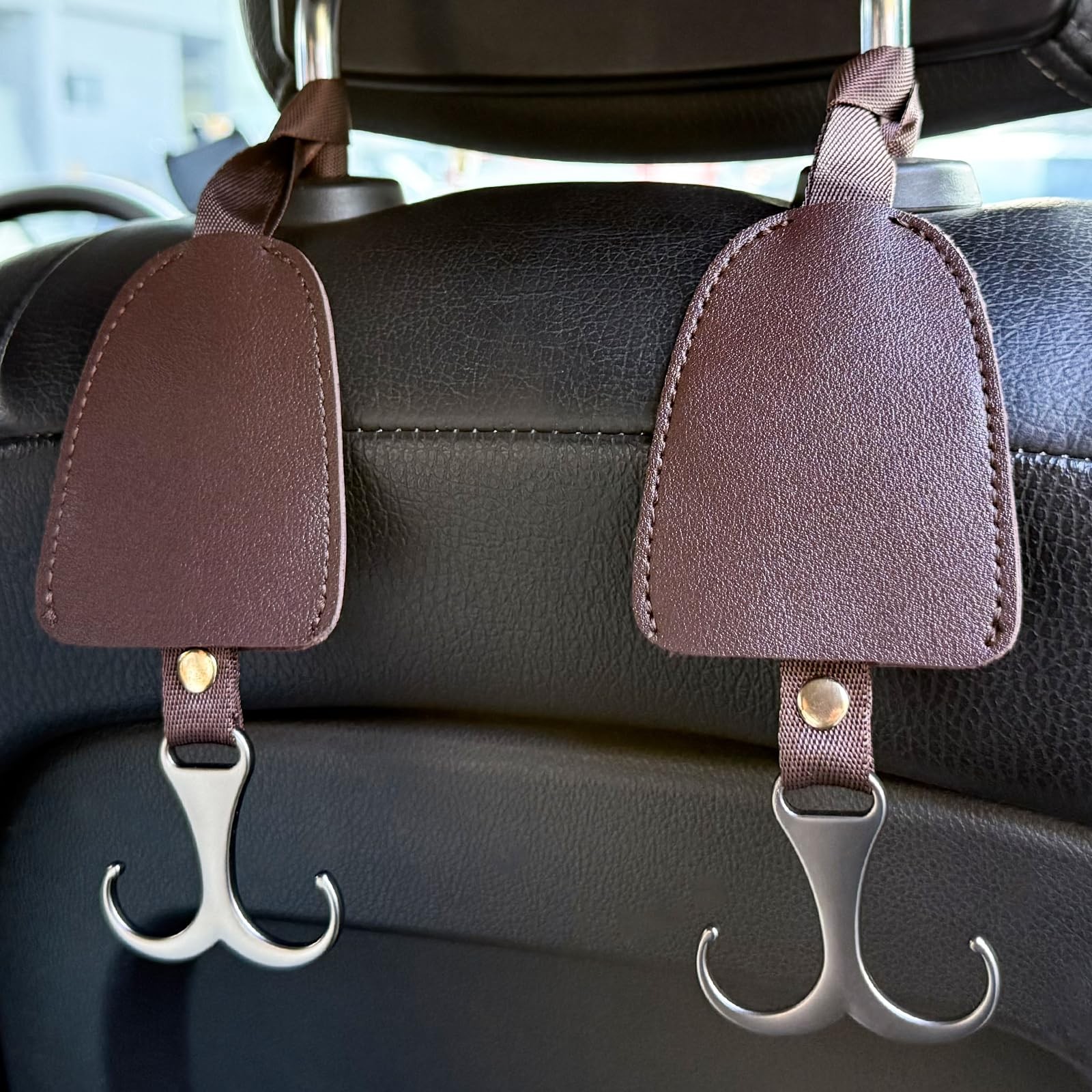Purse Hook for Car, 2 Pack Headrest Hanger Hooks, Car Essentials Dark Brown