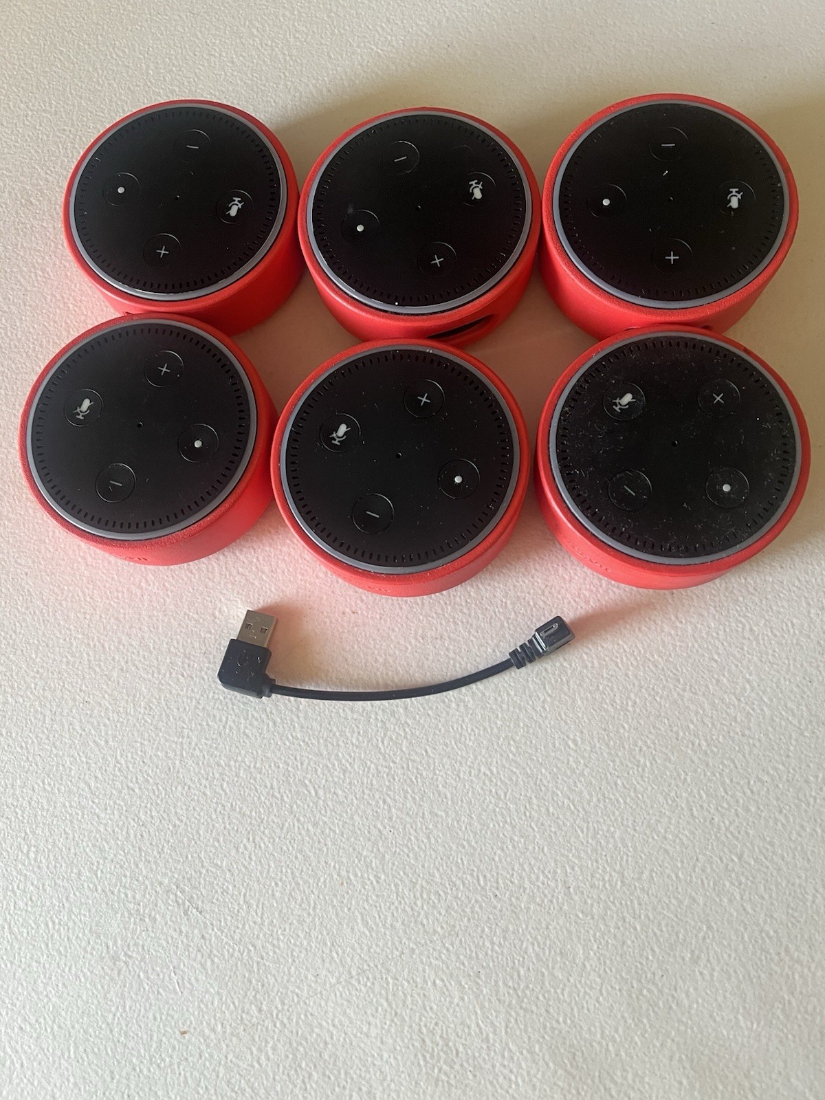 Group If (6) Amazon Echo Dot Kids Edition Smart Assistant Punch Red Case/Cord.