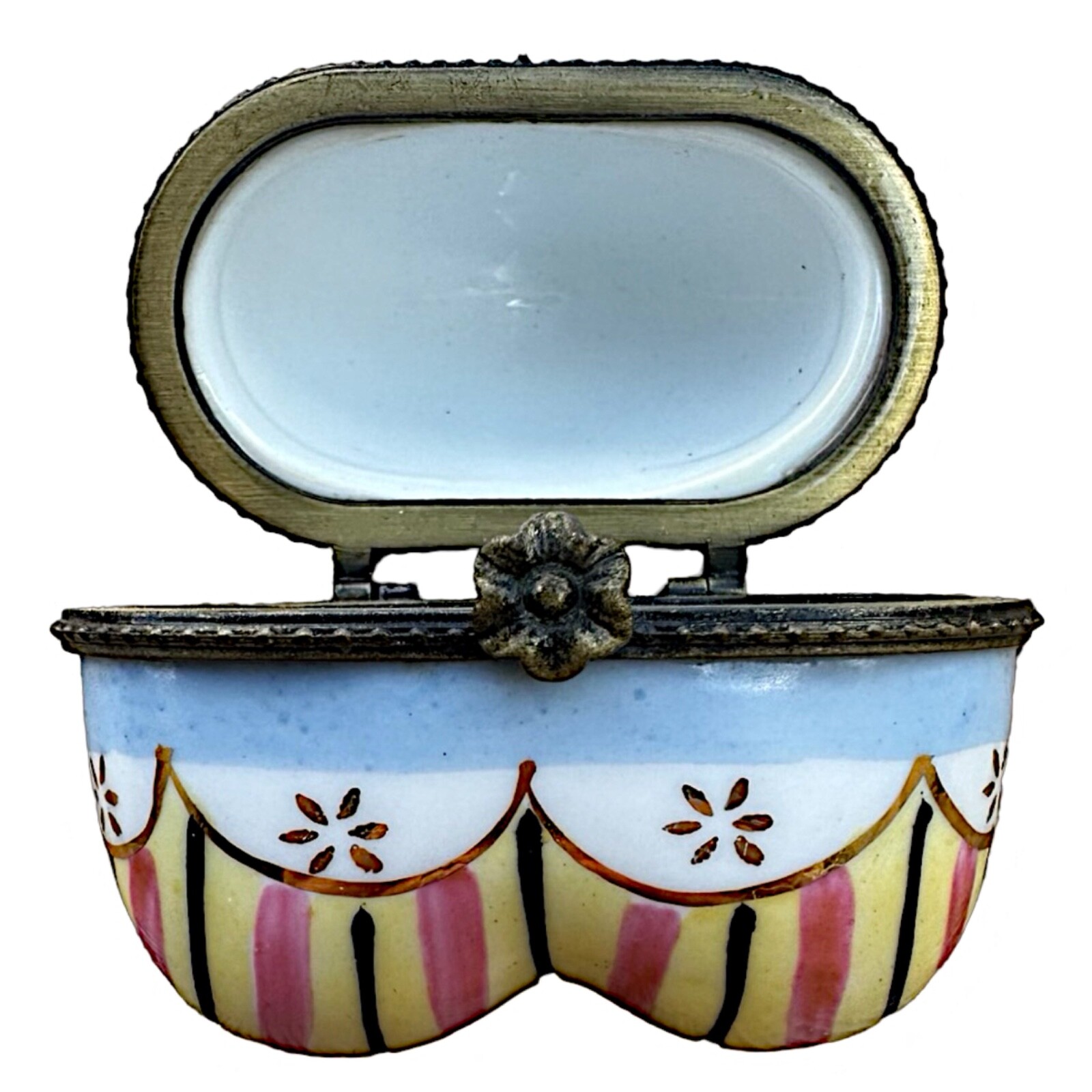 Multicolor ceramic heart-shaped hinged trinket box 3”x 2.5”