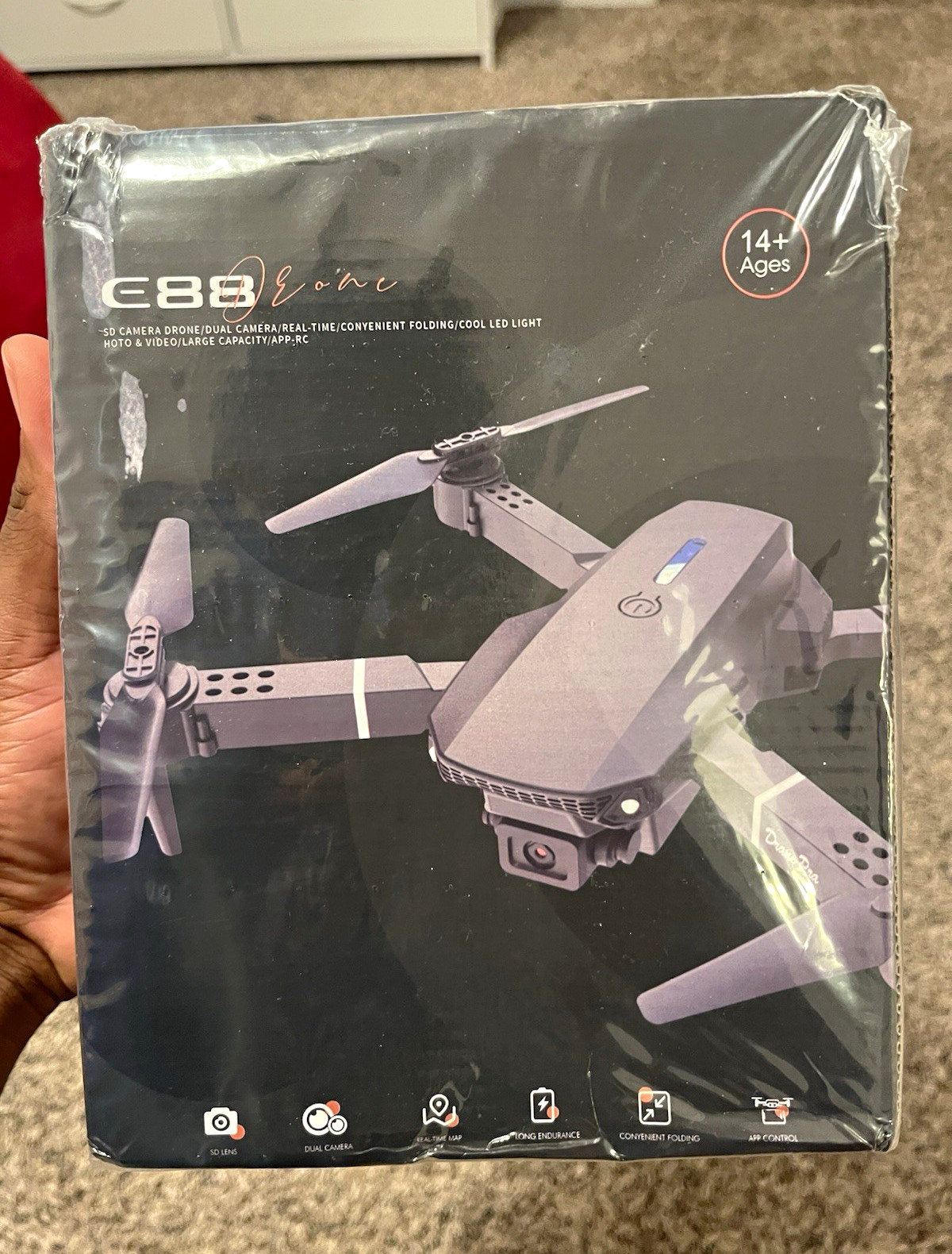 E88 Foldable Quadcopter Drone Dual Camera App Control Gray 492ft Range
