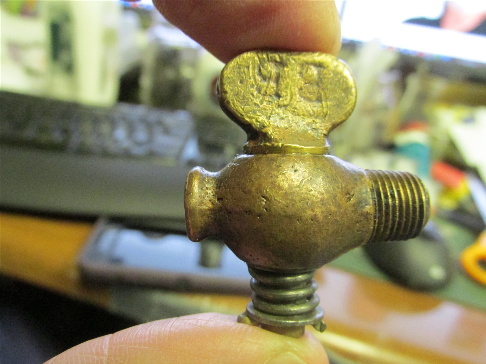 TWO Antique Brass Tee Handle Petcock Valve Hit Miss Gas Engine 3/8" OD thread