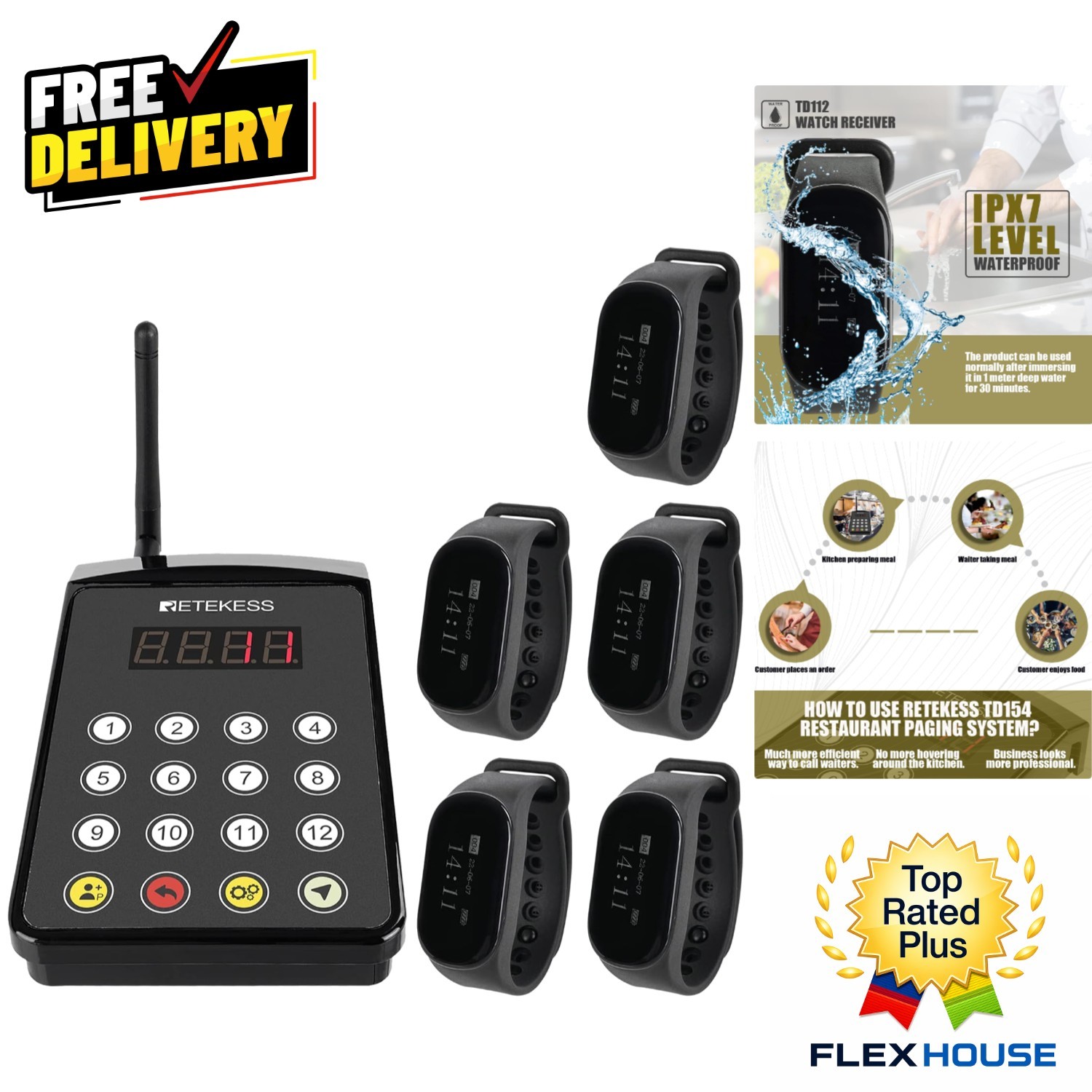Customizable TD154 Waitress Pager with Waterproof Design & Extended Battery Life