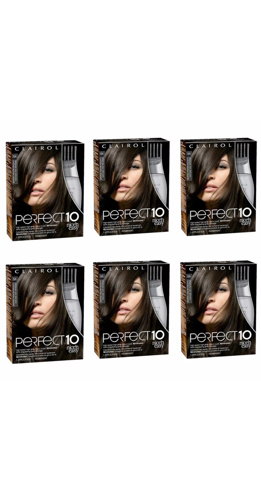 Clairol Perfect 10 Nice & Easy Hair Color 5A Medium Ash Brown Pack Of 6