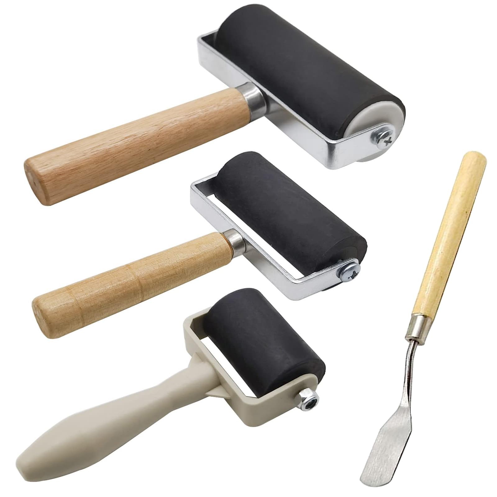 4 Pack Rubber Roller - Brayer Rollers with 3 Size for Crafting Brayer Rollers fo