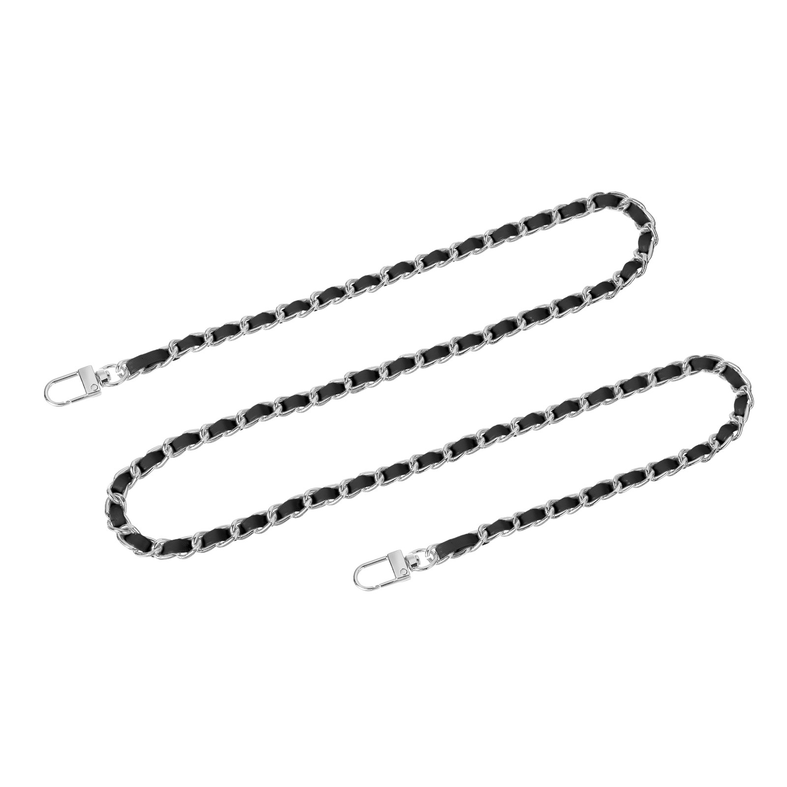 39" Purse Chain Strap with Buckles for Shoulder and Cross Body (Black + Silver)