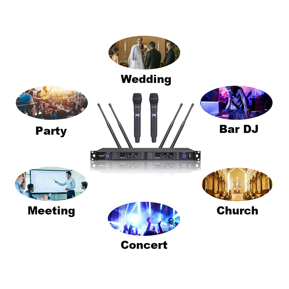 Dual Channel Wireless UHF Microphone Reciever KTV Handheld Microphone Church Mic
