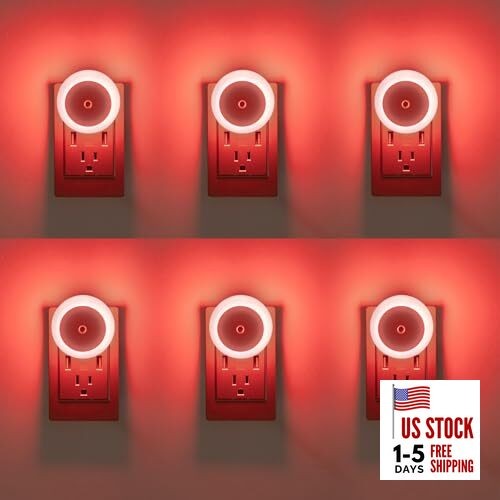 6 Pack LED Plug into Wall with Dusk to Dawn sensors Plug in Night Lights Red