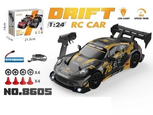 1/24 Yellow RC Drift Car 4WD High Speed Remote Control Racing Car LED Kids Toy