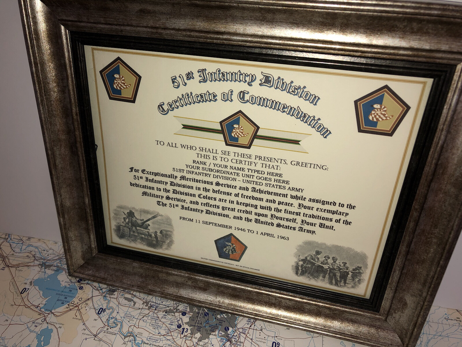 51ST INFANTRY DIVISION / COMMEMORATIVE - CERTIFICATE OF COMMENDATION
