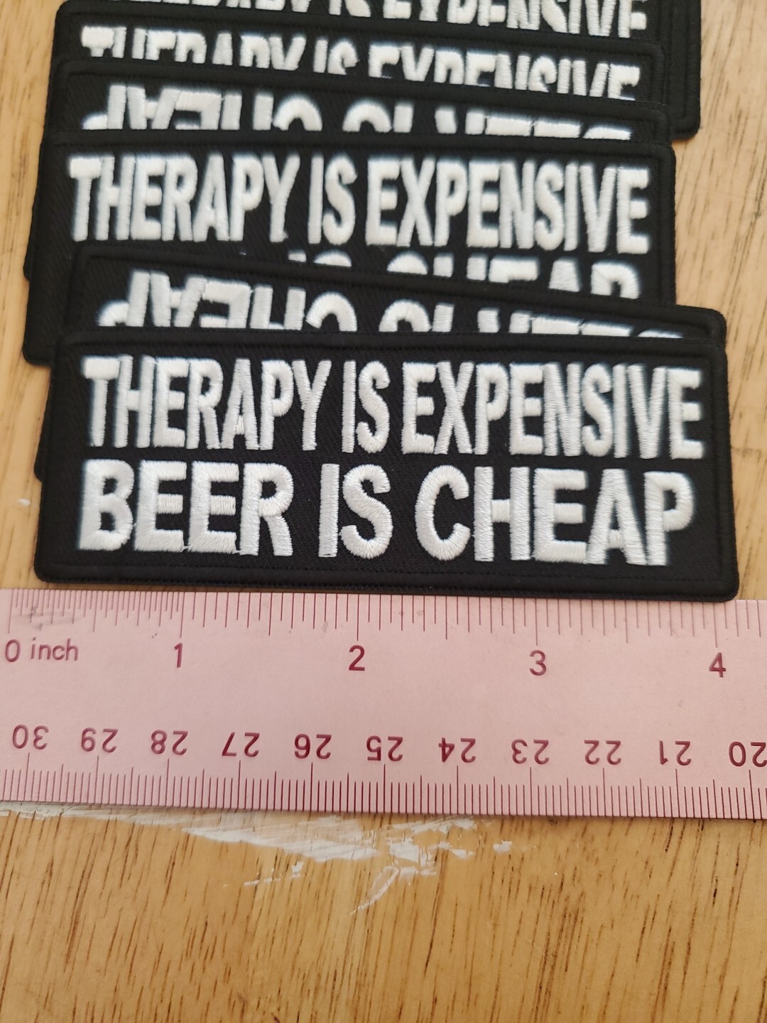 BIKER PATCH "THERAPY IS EXPENSIVE BEER IS CHEAP"  NEW NICE