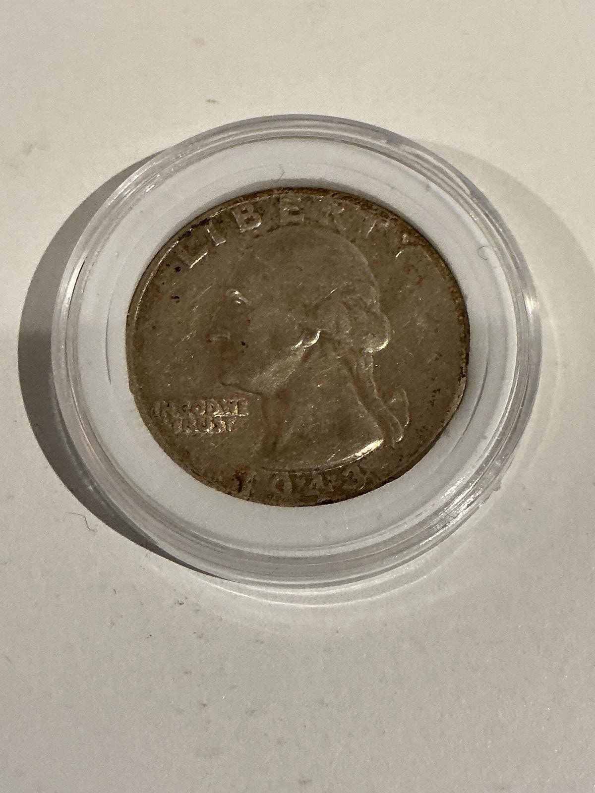 1943-P Washington Quarter – 90% Silver – Circulated Condition – Phil. Mint G/VG