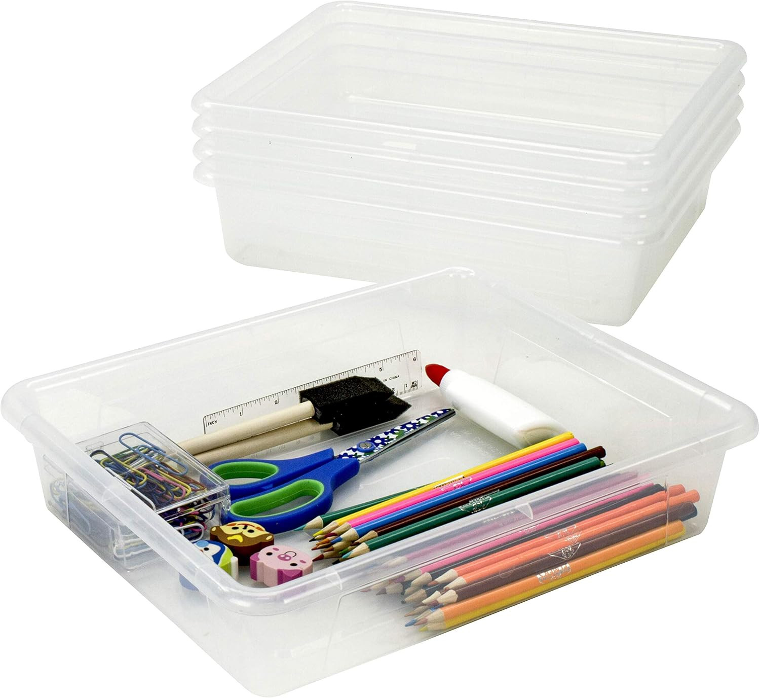 Letter Size Deep Storage Tray – Organizer Bin with Non-Snap Lid for Classroom, O