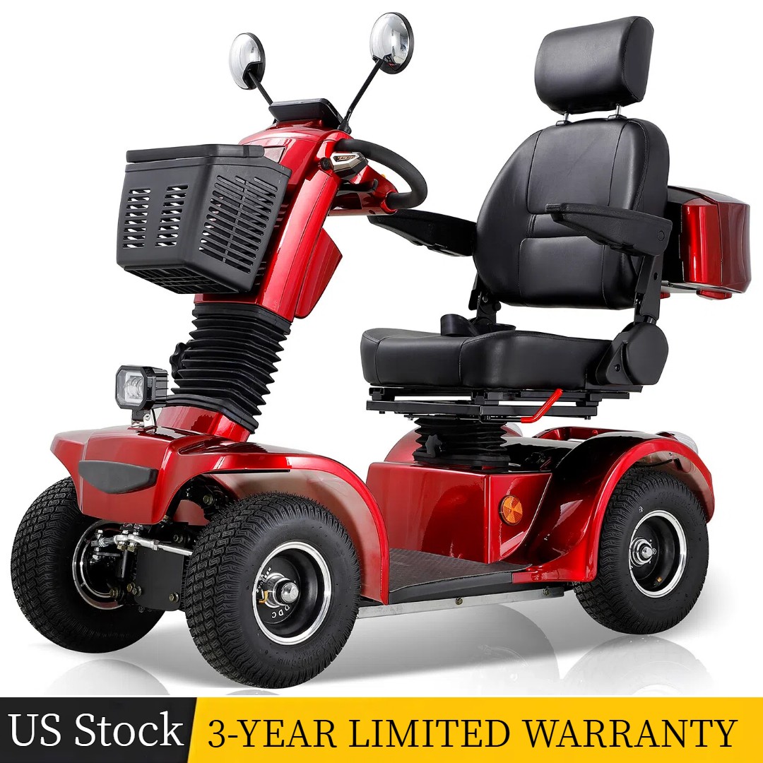 4-Wheel Travel Mobility Scooter 500W 48V 20AH Battery Motor for Adult Senior Red