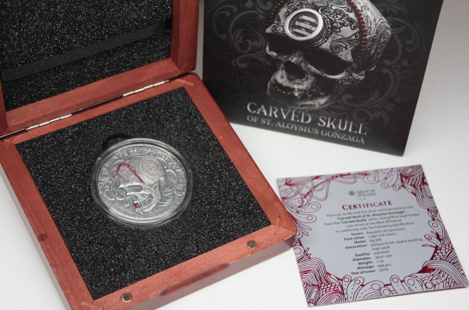Poland Carved Skull of St. Aloysius Gonzaga 1oz Silver Coin OGP & CoA [113GRA]