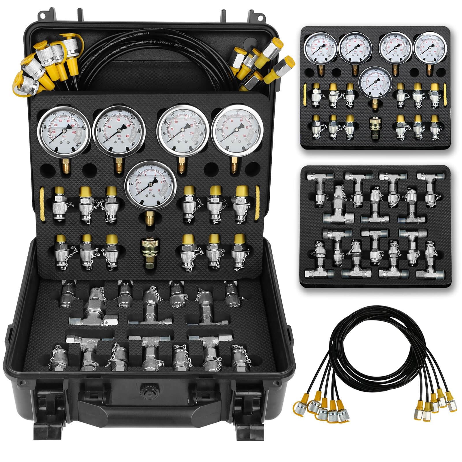 Hydraulic Pressure Test Kit, 5 Gauges 10/100/250/400/600bar, 13 Test Coupling...