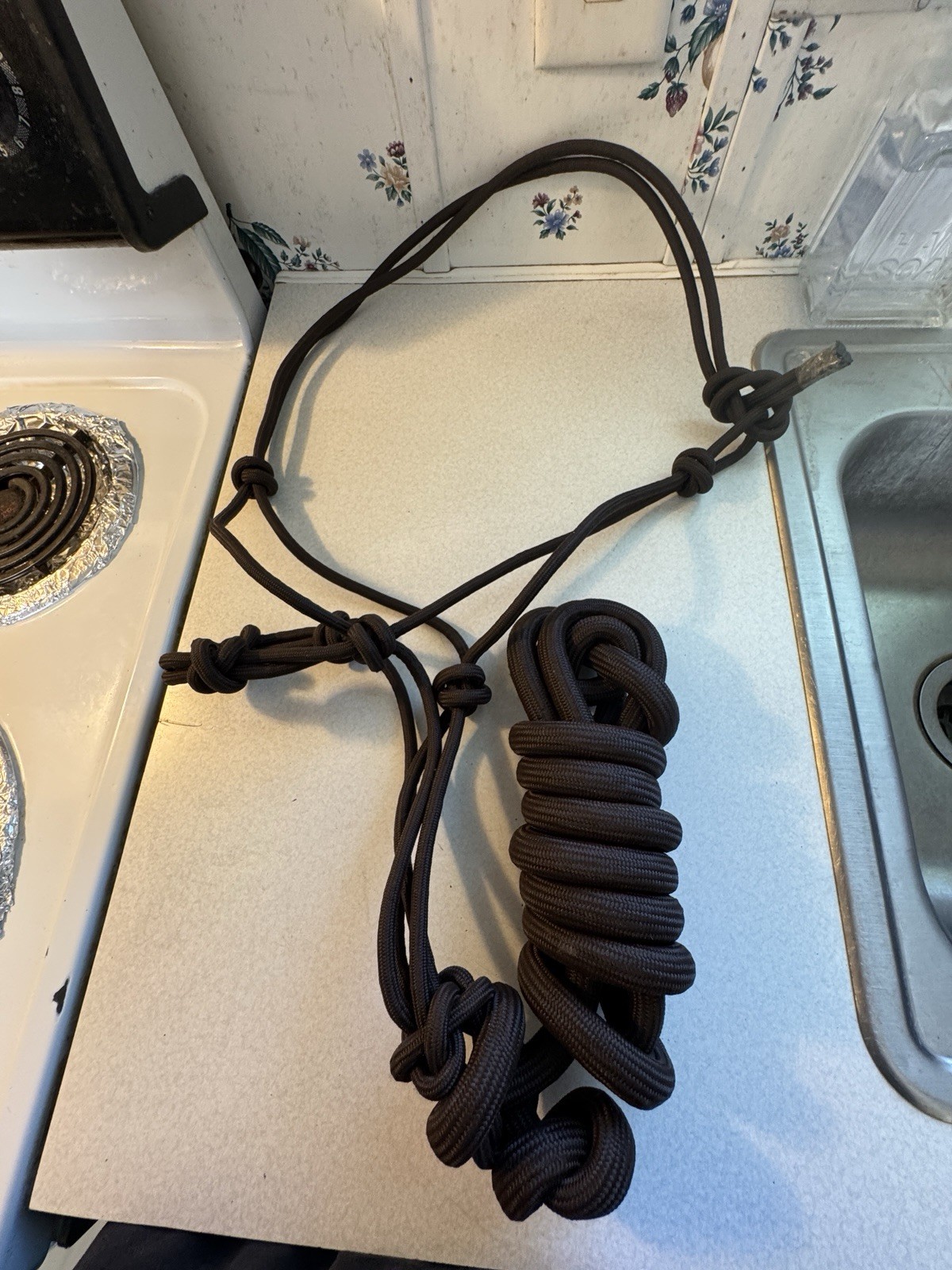 Nylon Brown Rope Halter With Attached Lead Rope