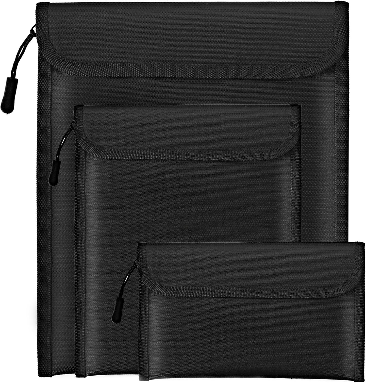 Fireproof Waterproof Document Bag 3-Pack Black 2000℉ Money Bag For Cash