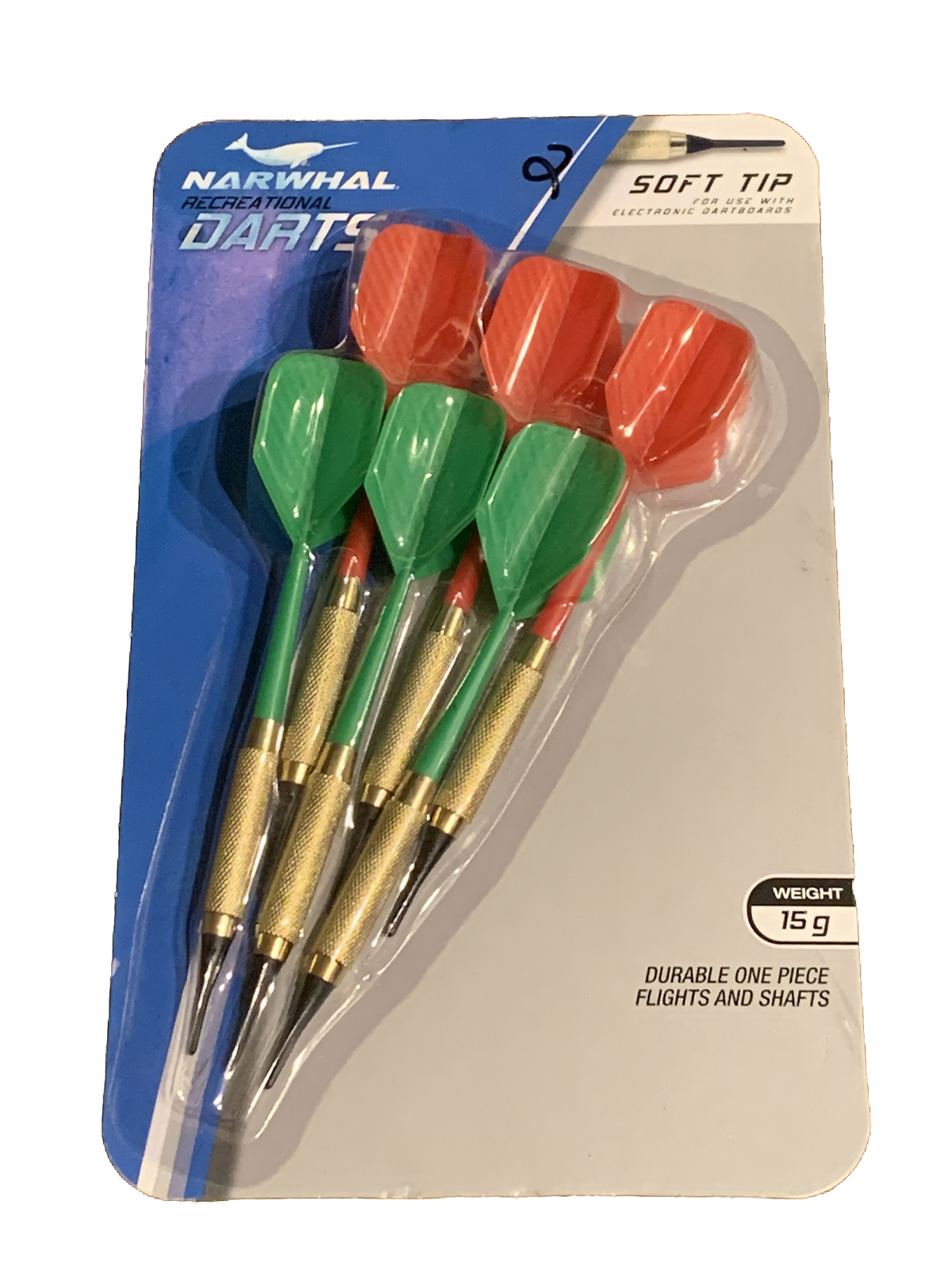 Narwhal Recreational Darts Soft Tip 6 Pack 15g Electronic Dartboards Green Red