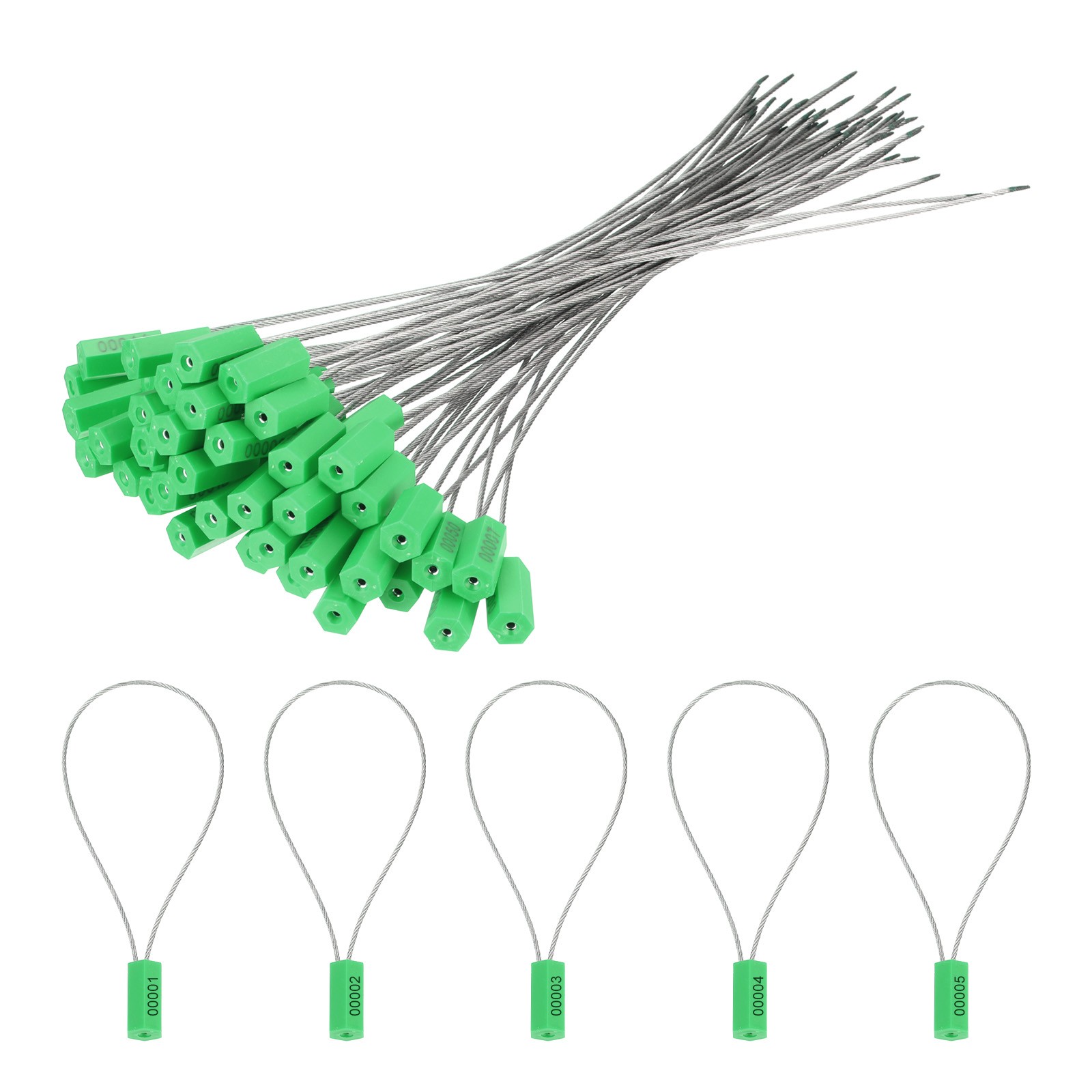 50Pcs Security Cable Seals 11.8" Numbered Anti Tamper Seal Self Locking Green