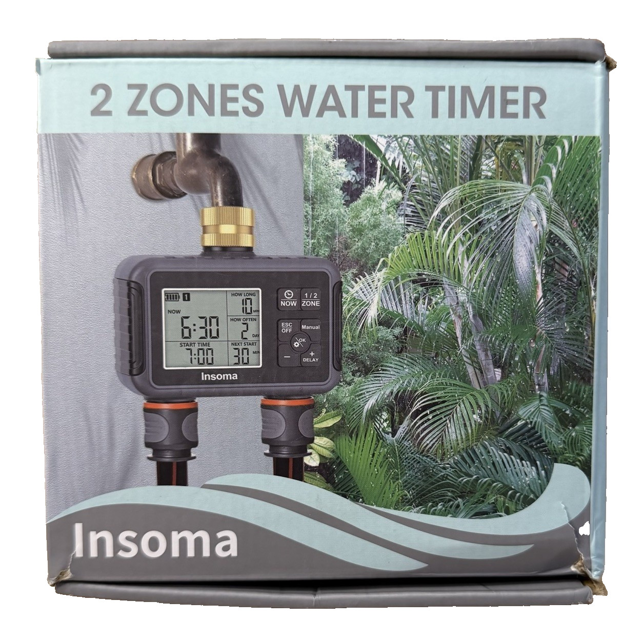 Insoma SWG07M Tap/Hose Water Timer, Digital LCD, Rain Delay, IP55, 2 Outlets