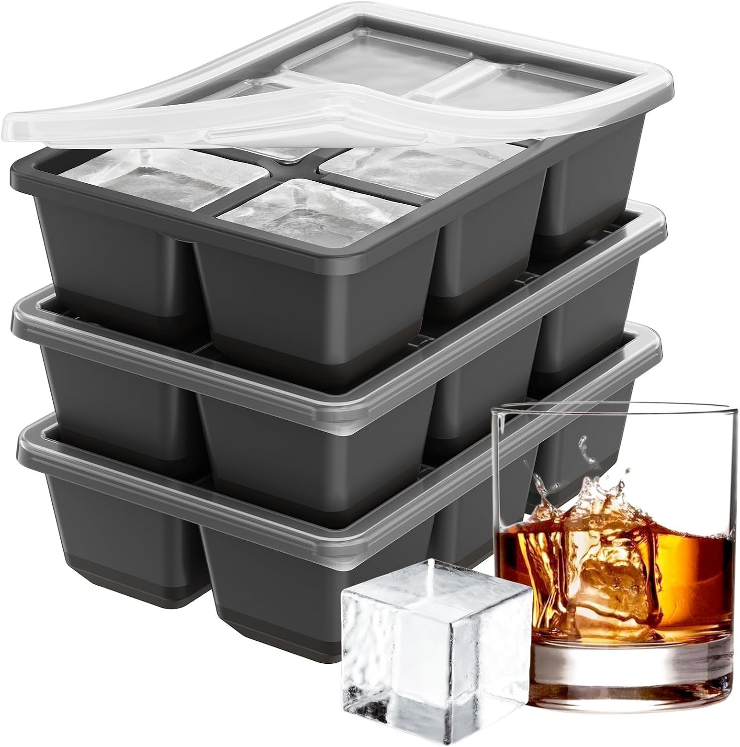 3 Pack 2 Inch Large Silicone Ice Cube Trays Square Ice Cube Molds for Whiskey