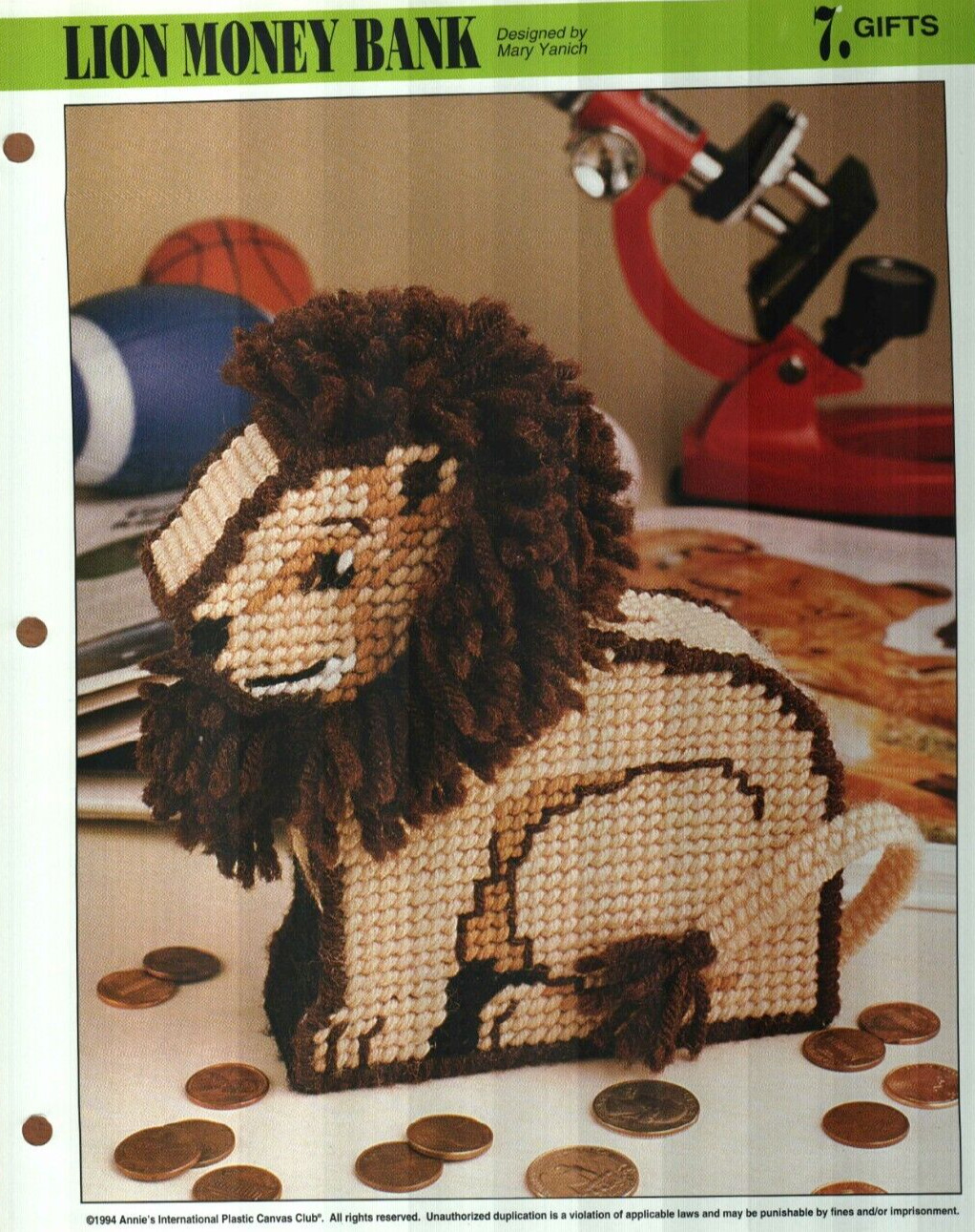 NEW LION MONEY BANK ANNIE'S PLASTIC CANVAS PATTERN INSTRUCTIONS