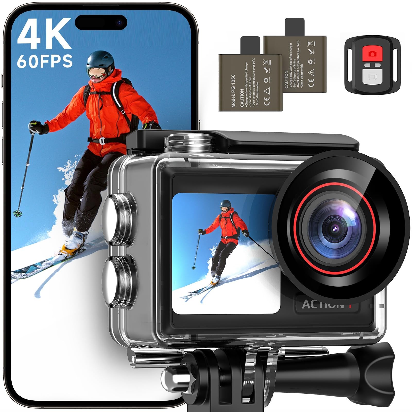ODDV 4K60FPS 30MP Action Camera with Front LCD and Touch Rear Carbon black