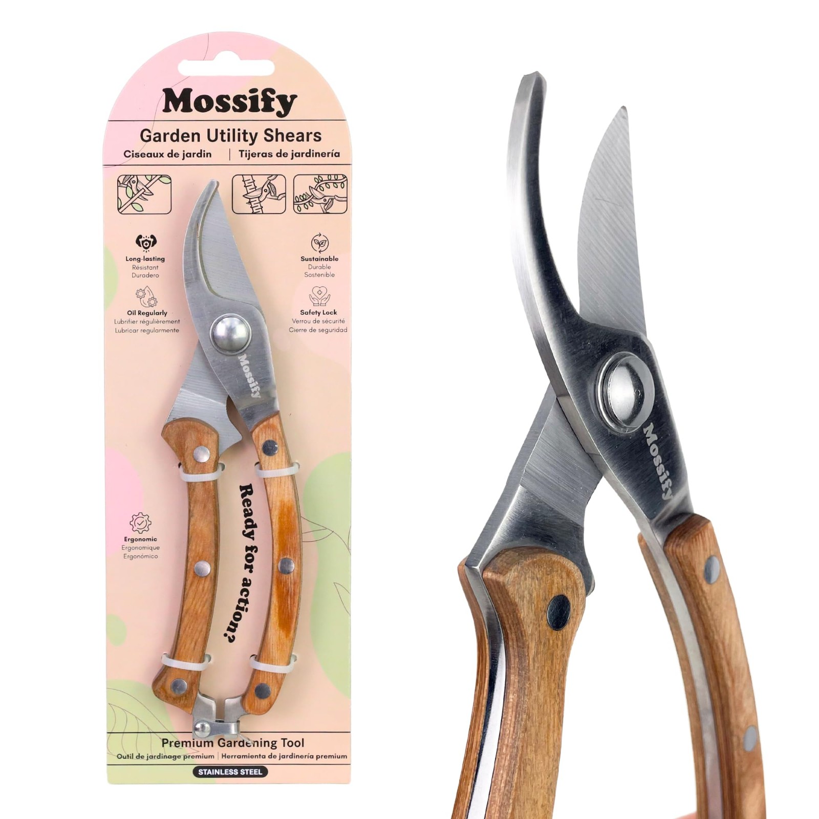 Mossify Garden Shears 8” – Premium Stainless Steel Pruning for Silver