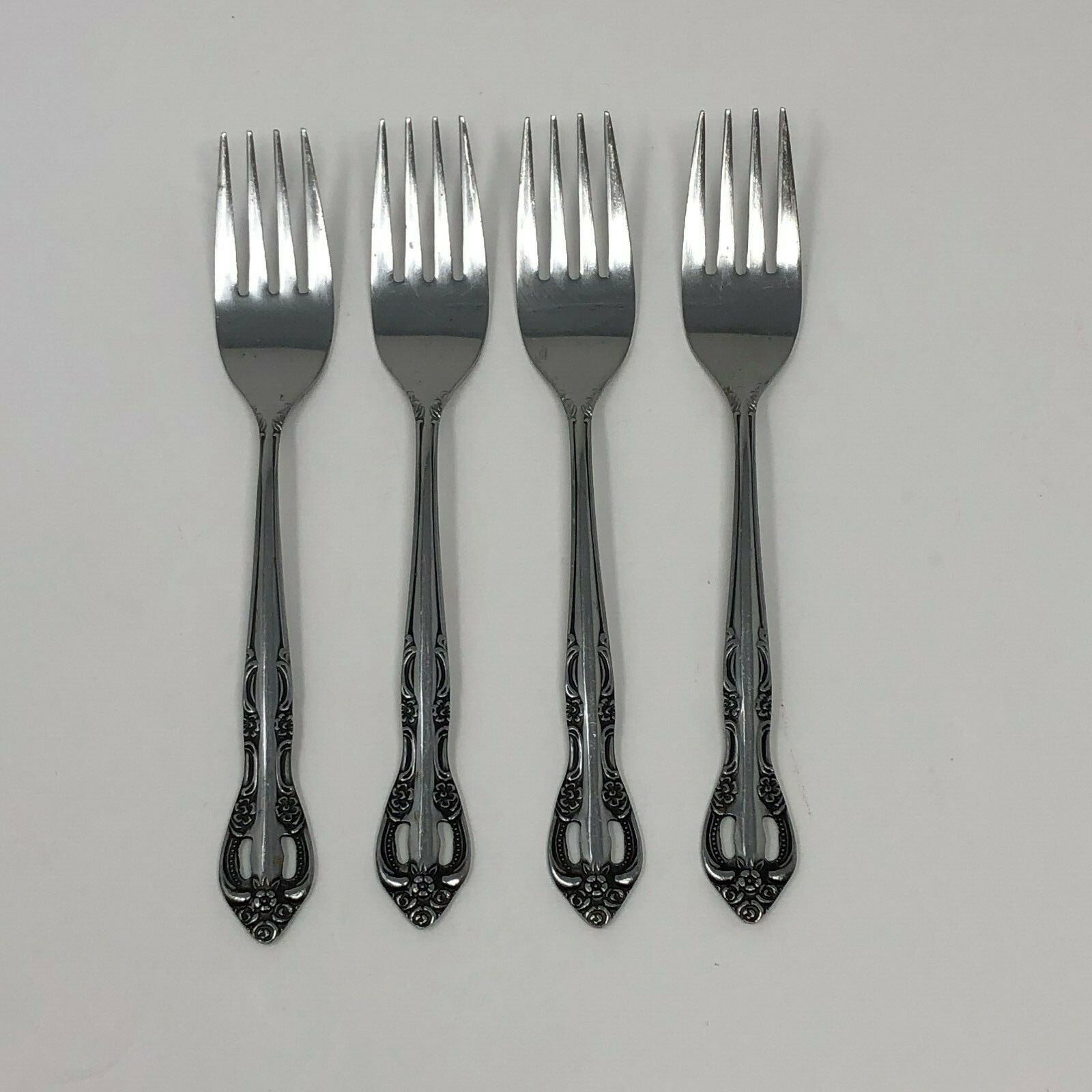 United Silver Stainless Acadia Glossy Pierced Salad Forks Set of 4 Japan