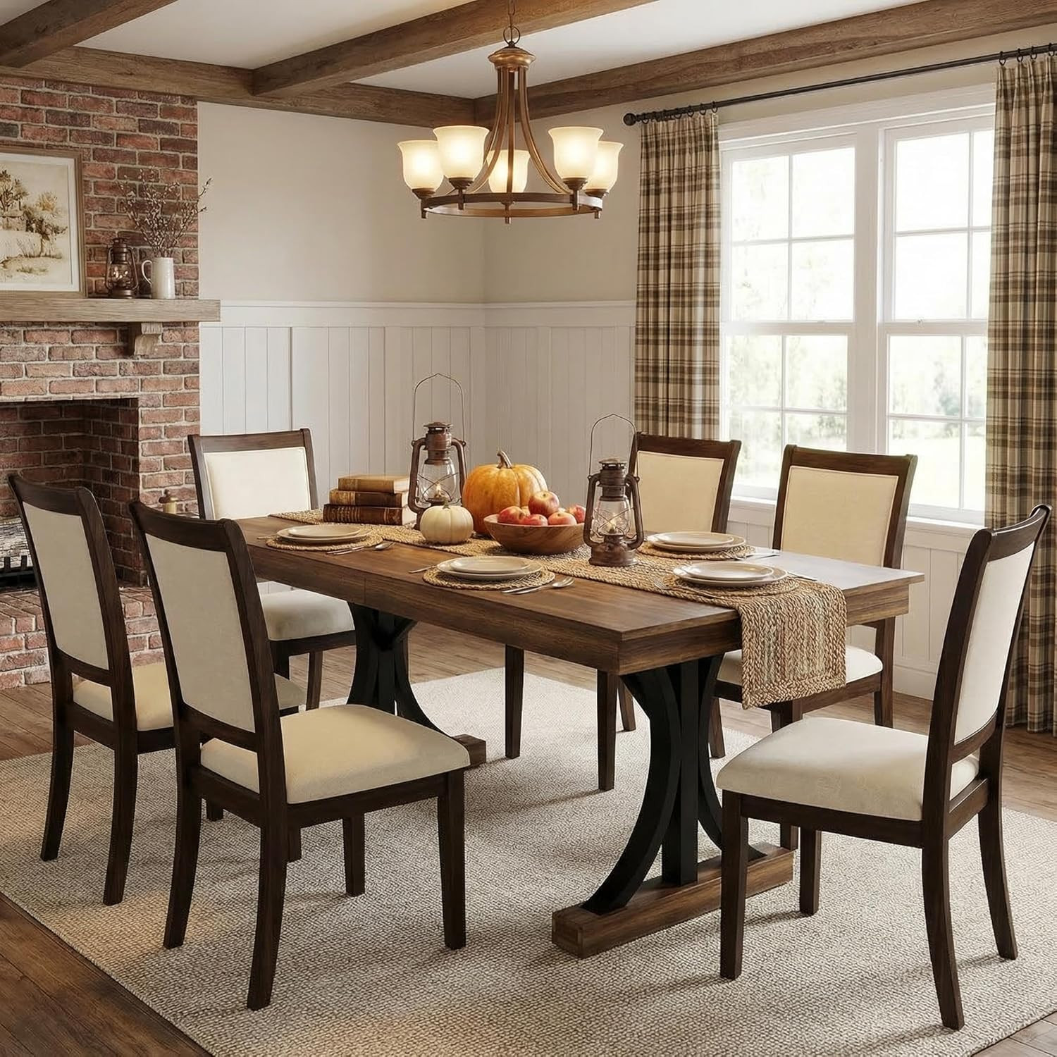 Farmhouse Wood Dining Table for 6-8 with 2 Drawers, 70.87" Long, Sturdy Design