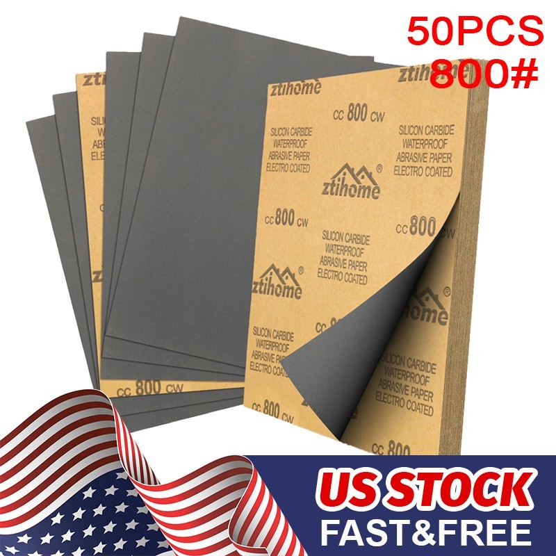 50Pcs Wet & Dry 800 Grit Sandpaper 9x11" for Auto Body Repair Polishing Sanding
